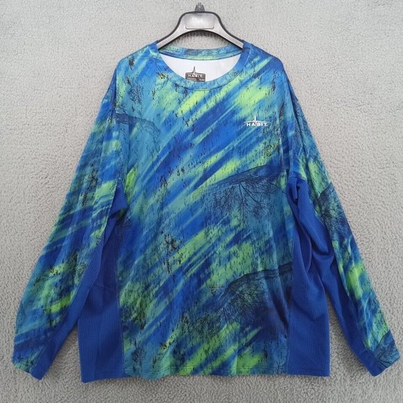 Habit Shirt Mens XL Blue Green Realtree Fishing Solar Protection Performance Tee - Picture 1 of 8